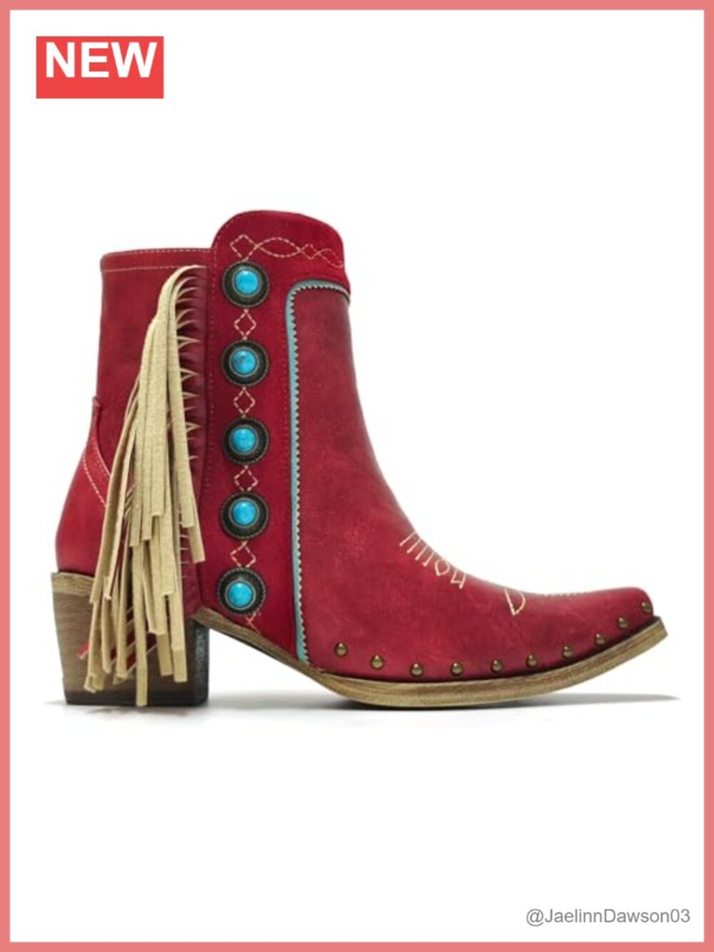 Studded Fringe Cowgirl Ankle Booties Turquoise Stones Synthetic